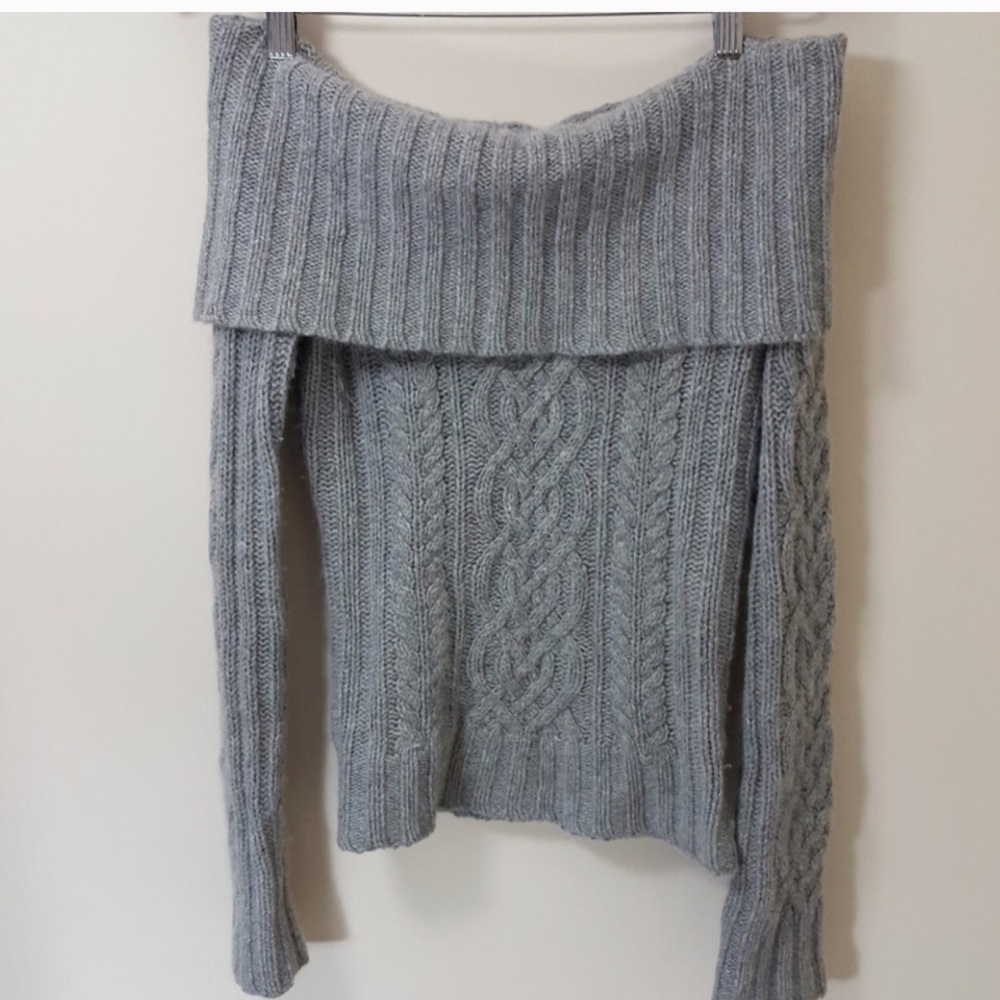 Off the shoulder cable knit sweater